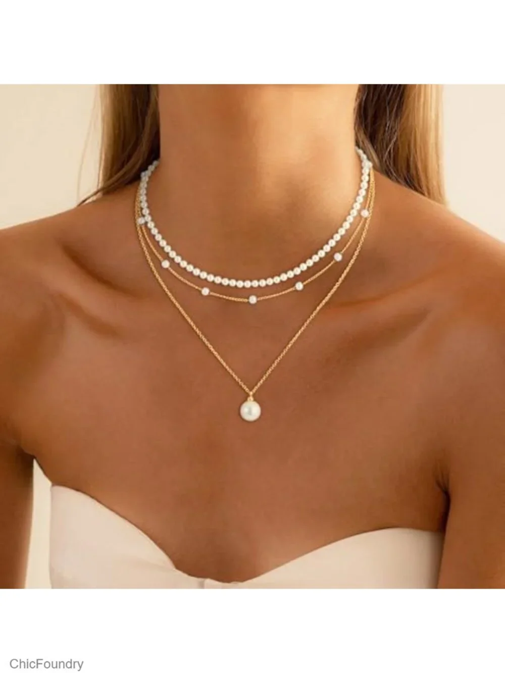 Pearl Necklace Set for Women, 18K Gold Plated Choker, Bridal Gift